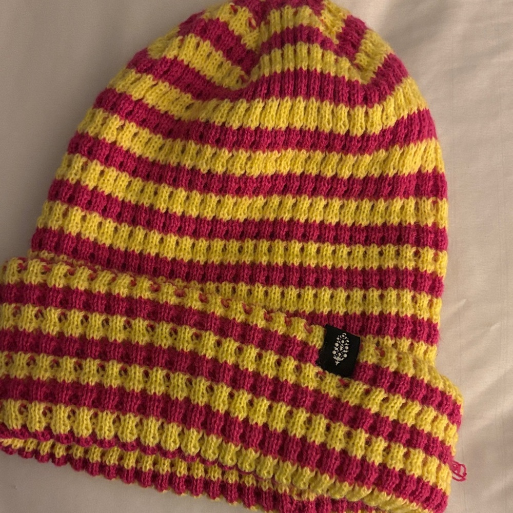 FP Movement Striped Pink and Yellow knit hat